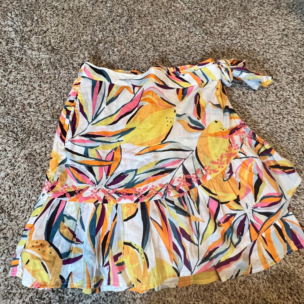 C&C California Women Large Tropical Fruit Print Cotton Wrap Ruffle Mini Skirt